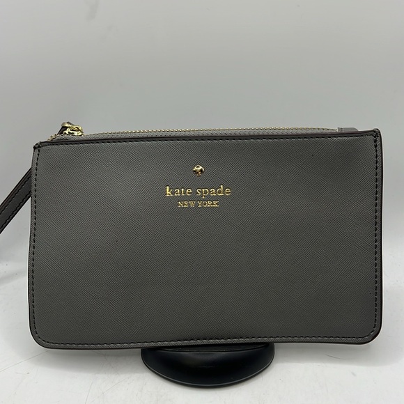 Kate Spade Wristlet Clutch Wallet Flat Thin Slim Gray Money Card Phone Holder - Picture 2 of 15